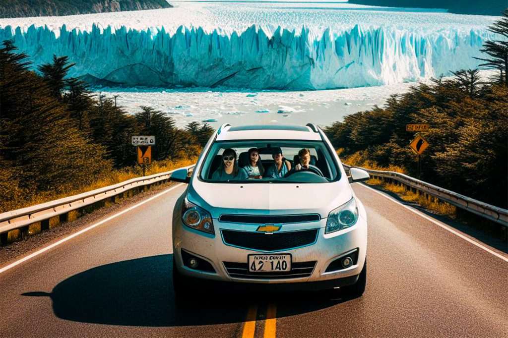 Imagen de turistas en un taxi viajando del Glaciar Perito Moreno al Aeropuerto Internacional de El Calafate Armando Tola